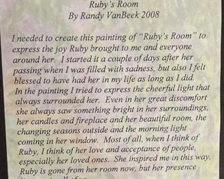 Ruby’s Room Randy Van Beek Art Signed Frame: 16 x 13