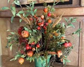 Signed Vietri Italy Faux Floral Pomegranate Decor Vase: 17in H x 8in Diameter