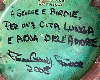 Signed Vietri Italy Faux Floral Pomegranate Decor Vase: 17in H x 8in Diameter