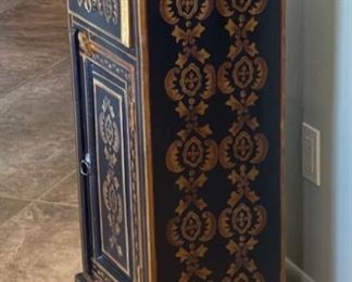 Hand Painted Slender Accent Cabinet Black & Gold 32 x 15.5 x 12.25 HxWxD