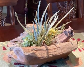 Faux Driftwood Log Succulent Plant Centerpiece Decor 15 x 20 x 17in HxWxD