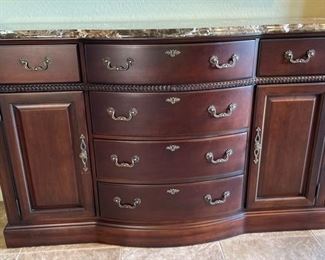 Thomasville Marble Top Dark Wood Sideboard Buffett 42 x 69 x 20in HxWxD
