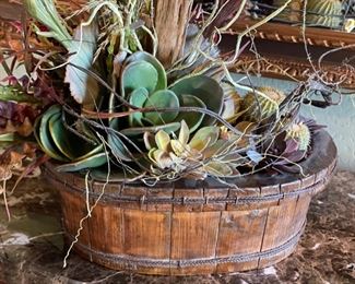 Rustic Wood Basket Faux Cactus Centerpiece Decor 23 x 21 x 14 HxWxD