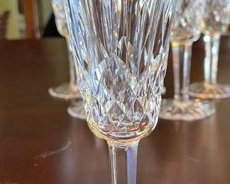 6pc Waterford Crystal Lismore Fluted Champagne Glasses 7.25in H x 2.5in Diameter Opening