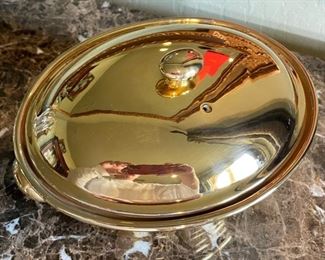 Hall Gump's San Francisco Gold Gold Ceramic Serving casserole Oval Covered Dish 6 x 12 x 8.75 HxWxD
