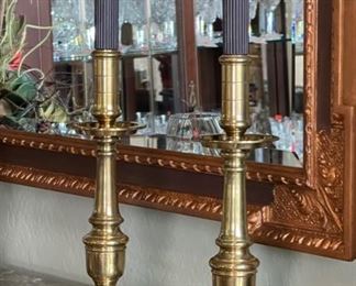2pc Maitland Smith Brass Candle Holders candlesticks Candlesticks: 16.5in H & 16.75in H