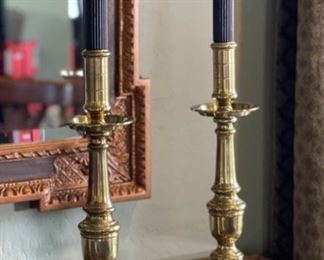 2pc Maitland Smith Brass Candle Holders candlesticks Candlesticks: 16.5in H & 16.75in H