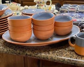 34pc Loneoak & Co Terracotta & Blue dish-ware 34pc