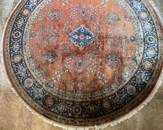 7ft Round Hand Knotted Wool Rug 84in diameter