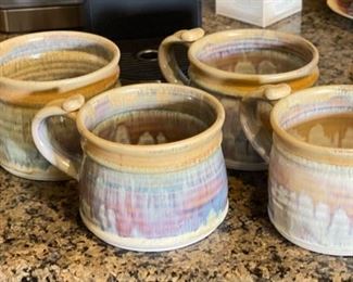 4pc Artist Made Ceramic Coffee Cups 4 x 6 x 4.5in HxWxD