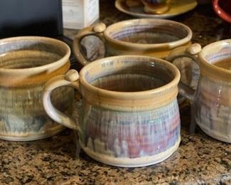 4pc Artist Made Ceramic Coffee Cups 4 x 6 x 4.5in HxWxD