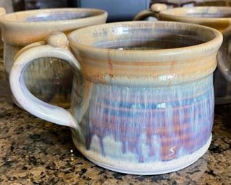 4pc Artist Made Ceramic Coffee Cups 4 x 6 x 4.5in HxWxD