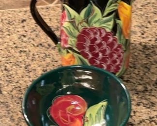 2pc Mystic Mud Pottery Studio Hood River Oregon Bowl & Pitcher pitcher: 8.5 x 8 x 5