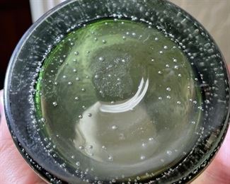 12pc Green Hand Blown Bubble Glass Cups Highball Drinking Glasses Drinkware 5.75in H x 3.25in diameter approximately