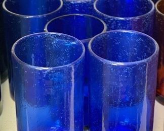 10pc Blue Hand Blown Bubble Glass Cups Highball Drinking Glasses Drinkware 5.75in H x 3.25in diameter approximately