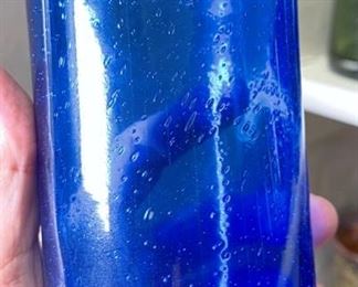 10pc Blue Hand Blown Bubble Glass Cups Highball Drinking Glasses Drinkware 5.75in H x 3.25in diameter approximately