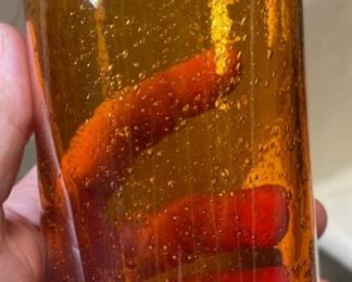 12pc Amber Hand Blown Bubble Glass Cups Highball Drinking Glasses Drinkware 5.75in H x 3.25 diameter approximately