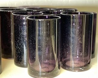 12pc Purple Hand Blown Bubble Glass Cups Highball Drinking Glasses Drinkware 5.75in H x 3.25in diameter approximately