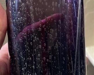 12pc Purple Hand Blown Bubble Glass Cups Highball Drinking Glasses Drinkware 5.75in H x 3.25in diameter approximately