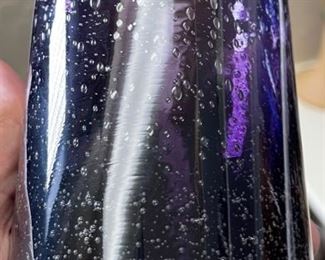 12pc Purple Hand Blown Bubble Glass Cups Highball Drinking Glasses Drinkware 5.75in H x 3.25in diameter approximately