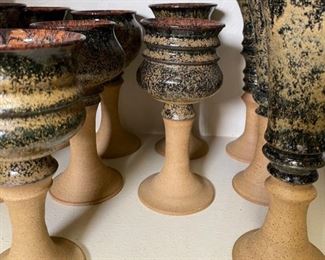 12pc Drip Glaze Stoneware Chalice Wine Goblet Studio Art Pottery Glasses Largest: 10in H x 3.75in diameter