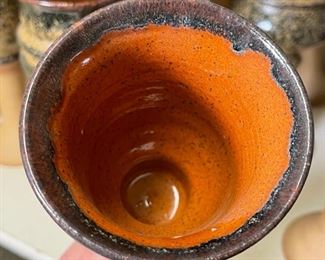 12pc Drip Glaze Stoneware Chalice Wine Goblet Studio Art Pottery Glasses Largest: 10in H x 3.75in diameter