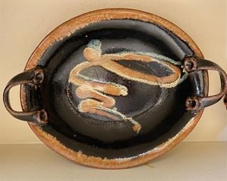 4pc Studio Art Pottery Earthenware Serving Platters Signed Largest: 2 x 11.5 x 12.5in