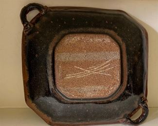 4pc Studio Art Pottery Earthenware Serving Platters Signed Largest: 2 x 11.5 x 12.5in