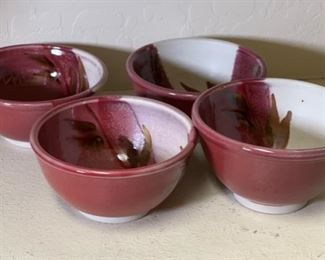 4pc Studio Art Pottery Bowls Earthenware Signed 3in H x 6in diameter