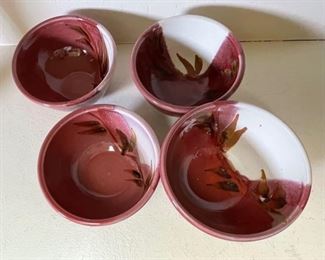 4pc Studio Art Pottery Bowls Earthenware Signed 3in H x 6in diameter
