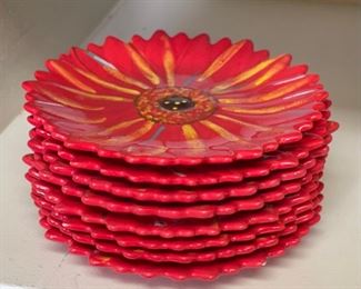 8pc Clay Art Gerbera Figural Floral Plates RED Daisy 8.25in Diameter