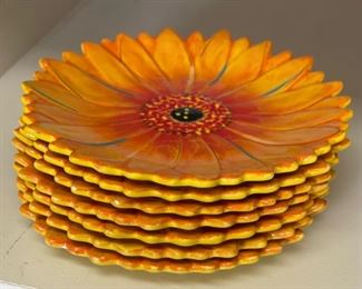 7pc Clay Art Gerbera Figural Floral Plates Yellow Daisy 8.25in diameter