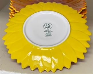 7pc Clay Art Gerbera Figural Floral Plates Yellow Daisy 8.25in diameter