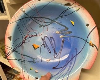 Stephen & Romney Ceramics Memphis Modern Centerpiece Bowl Studio Art Pottery 3.5x12.25in diameter