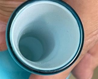 2pc Stelvia Opalina Fiorentina Italian Glass Vases Pair 6.5 in H