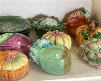 Lot 14pc of Vietri Italian Ceramics Vegetable Jar Plate lot 5in H