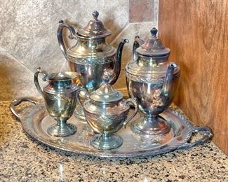 AS-IS 5pc WM Rogers & Son Spring Flower Silverplate Tea Set Largest 11x9 x 4.5in HxWxD
