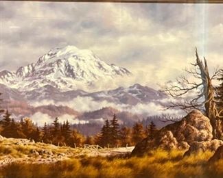 Original Oil Painting Mt. Rainier Randy Van Beek Art Vanbeek frame: 23 x 29.25 x 1.5 In Image: 13 x 20 in HxWxD