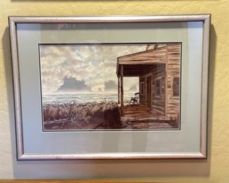Original Oil Painting Ocean View Shack Randy Van Beek Art Vanbeek Frame: 21.25 x 28.25 x 1.5 In Image: 12.5 x 20 in HxWxD