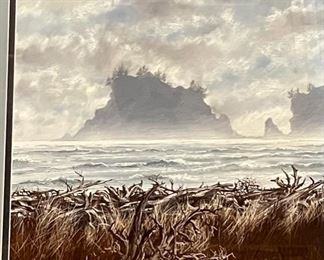 Original Oil Painting Ocean View Shack Randy Van Beek Art Vanbeek Frame: 21.25 x 28.25 x 1.5 In Image: 12.5 x 20 in HxWxD