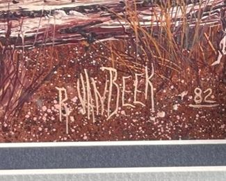 Original Oil Painting Ocean View Shack Randy Van Beek Art Vanbeek Frame: 21.25 x 28.25 x 1.5 In Image: 12.5 x 20 in HxWxD