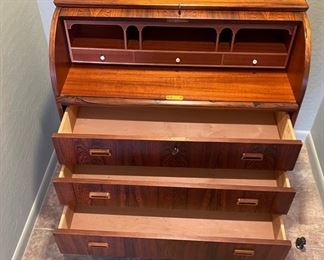 Vintage Egon Ostergaard Rosewood Cylinder Desk Roll Top MCM Scandinavian Modern Svensk Mobelindustri MSI 38 x 35 x 19 in HxWxD