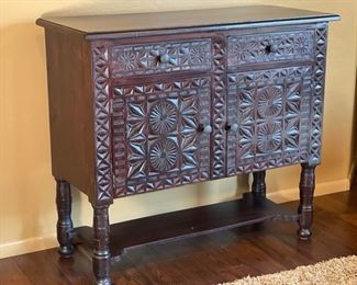 Rustic Hand-carved Console Cabinet 42.5 x 48 x 20.5 in HxWxD