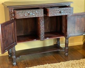 Rustic Hand-carved Console Cabinet 42.5 x 48 x 20.5 in HxWxD