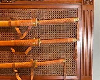 3 Samurai Swords on Display 28 x 48 x 1.5 in HxWxD
