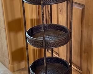 4 Tier Metal Shelf with Rattan Trays 15 x 12.5 in diameter