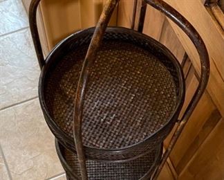 4 Tier Metal Shelf with Rattan Trays 15 x 12.5 in diameter