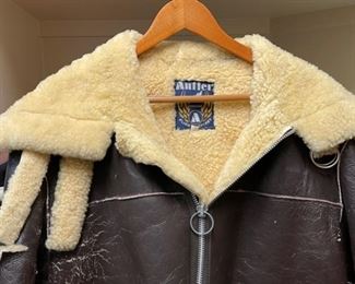 Weathered Antler Flight Jacket Sheepskin Shearling XL