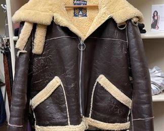 Weathered Antler Flight Jacket Sheepskin Shearling XL