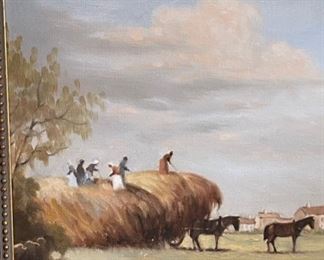 Original Art Lugano Candi Oil Making Hay Painting Frame: 20.5x24.25x2in Image: 19.5x15.5 HxWxD